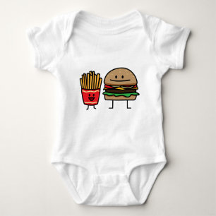 Schnellimbißbrötchenkram des Hamburgers und der Baby Strampler