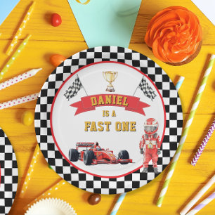 Schnellstes Eins-Rennwagen-Checkered-Flag-Party Pappteller