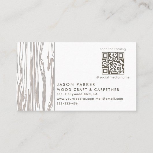 Schnittholz Moderner beruflicher Zimmermann Qr Cod Visitenkarte (Rückseite)