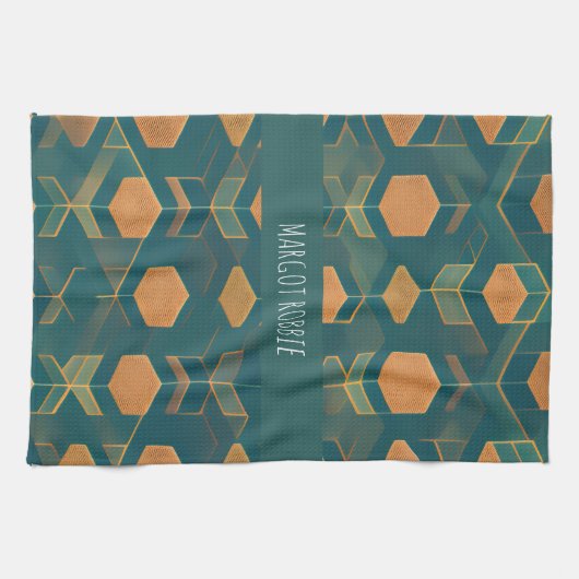 Schnittwürfel blaues monochromatisches Muster Geschirrtuch (Horizontal)