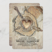 Schnitzel Holz Herz Rustikaler Baum Einladung (Vorne/Hinten)