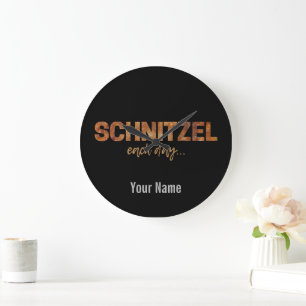 Schnitzel jeden Tag Funny Cutlet Escalope Design Große Wanduhr