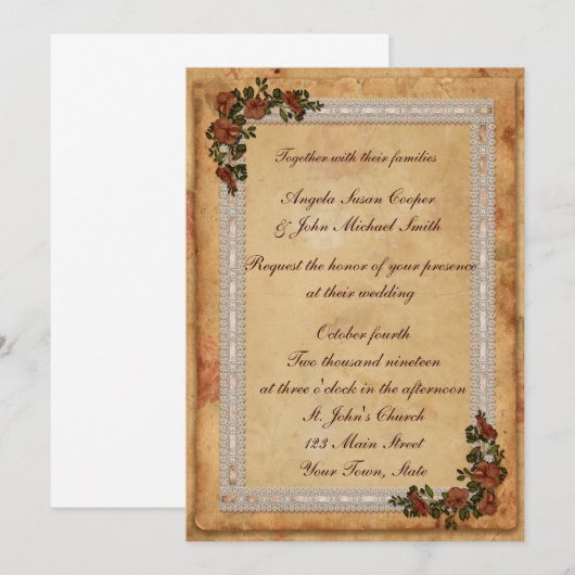 Schnitzel, Spitzen und Blume Einladung (Vorne/Hinten)