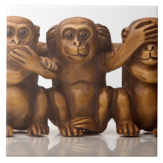 Schnitzen von drei hölzernen Affen Fliese (Vorderseite)