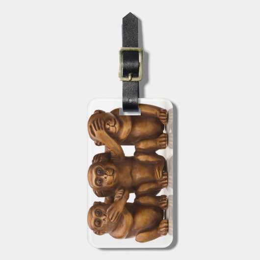 Schnitzen von drei hölzernen Affen Gepäckanhänger (Vorderseite vertikal)