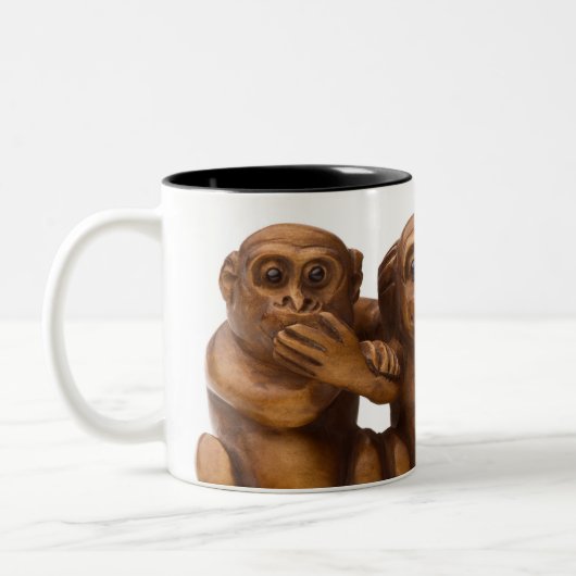 Schnitzen von drei hölzernen Affen Zweifarbige Tasse (Links)