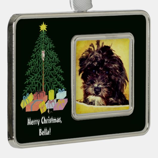 Schnoodle Hund mit Gerahmtem Weihnachtsbaum Rahmen-Ornament Silber (Rechts)