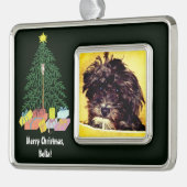 Schnoodle Hund mit Gerahmtem Weihnachtsbaum Rahmen-Ornament Silber (Links)