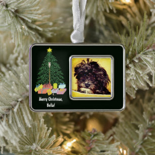 Schnoodle-Hund mit Weihnachtsbaum verziertes Ornam Rahmen-Ornament Silber