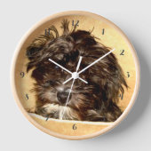 Schnoodle Hundeschleife mit Holzrahmen Uhr (Vorderseite)