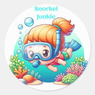 Schnorchel-Junkie-Mädchen Runder Aufkleber
