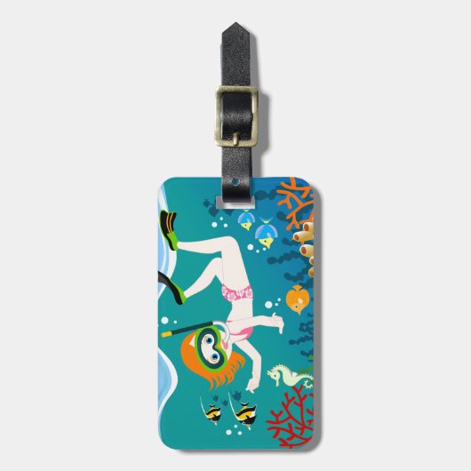 Schnorchelmädchen Gepäckanhänger (Vorderseite vertikal)