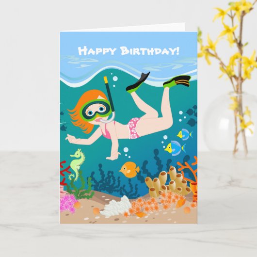 Schnorchelmädchen Karte (Gelbe Blume)