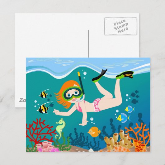 Schnorchelmädchen Postkarte (Vorne/Hinten)