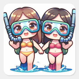 Schnorchelmädchen Quadratischer Aufkleber