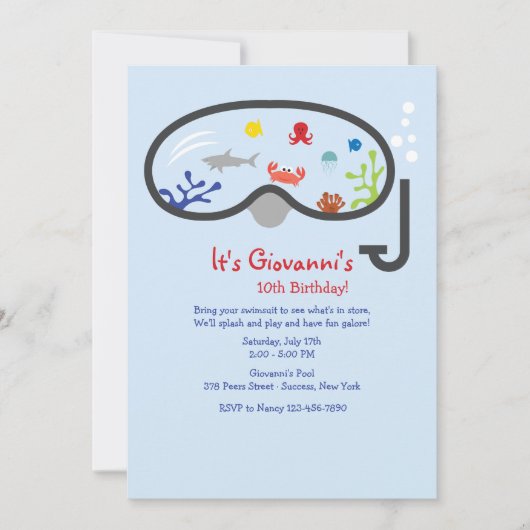 Schnorchelmaske - Einladung von Kindern (Vorderseite)