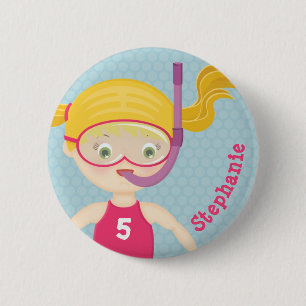 Schnorcheln Girl Beach Party Button