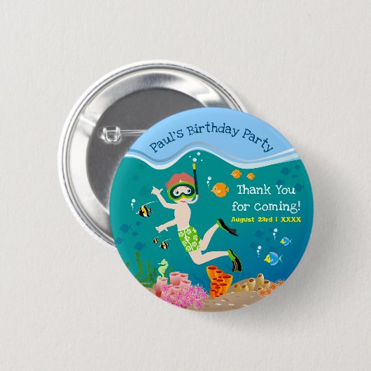 Schnorcheln mit tropischen Fischen Junge Geburtsta Button (Vorne & Hinten)
