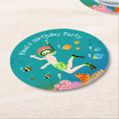 Schnorcheln mit tropischen Fischen Junge Geburtsta Runder Pappuntersetzer (Angewinkelt)