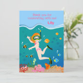 Schnorcheln mit tropischen Fischen Mädchen Geburts Dankeskarte (Stehend Vorderseite)