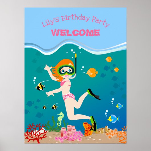 Schnorcheln mit tropischen Fischen Mädchen Geburts Poster (Vorne)