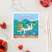 Schnorcheln mit tropischen Fischen Mädchen Geburts Serviette (Beispiel)