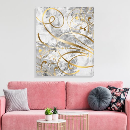 Schnörkel für zeitgenössische Mixed Media Gold Wir Leinwanddruck (Insitu (Wohnzimmer))