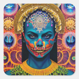 Schnörkel-Maskenmalerei Halloween-Aufkleber Quadratischer Aufkleber