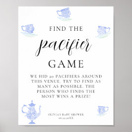 Schnuller Baby Tee China Set Blue White Lace Poster