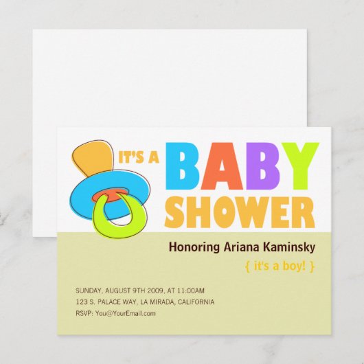 Schnuller Babydusche Einladung (Vorne/Hinten)