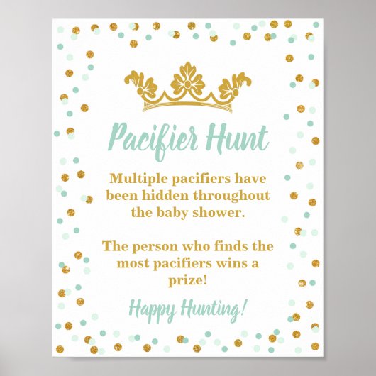 Schnuller Hunt Baby Shower Game Sign Royal Minze Poster (Vorne)