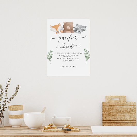 Schnuller Hunt Baby Shower Game Woodland Tiere Poster (Küche)