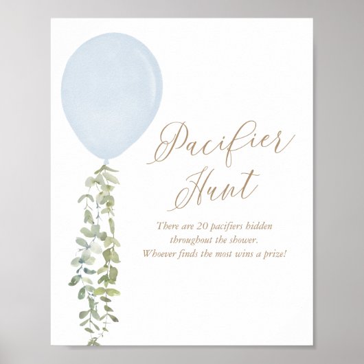 Schnuller Hunt Blue Balloon Baby Showposter Poster (Vorne)