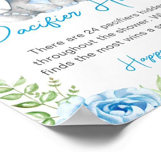 Schnuller Hunt Blue Boy Elephant Babydusche Erdnus Poster (Ecke)