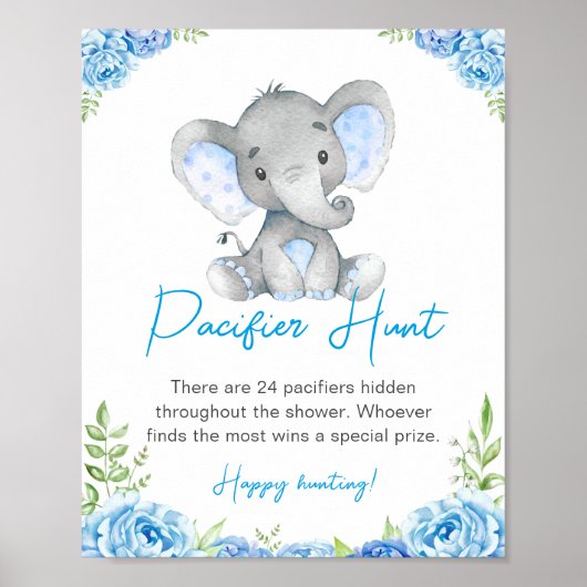 Schnuller Hunt Blue Boy Elephant Babydusche Erdnus Poster (Vorne)