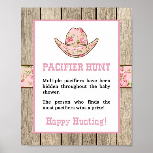 Schnuller Hunt Cowgirl Babydusche Schild (Vorne)