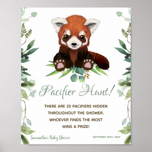 Schnuller Hunt Game Baby Dusche Schild Red Panda B (Vorne)
