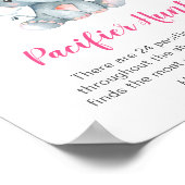 Schnuller Hunt Game Sign Elephant Baby Shower Girl Poster (Ecke)