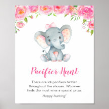 Schnuller Hunt Game Sign Elephant Baby Shower Girl