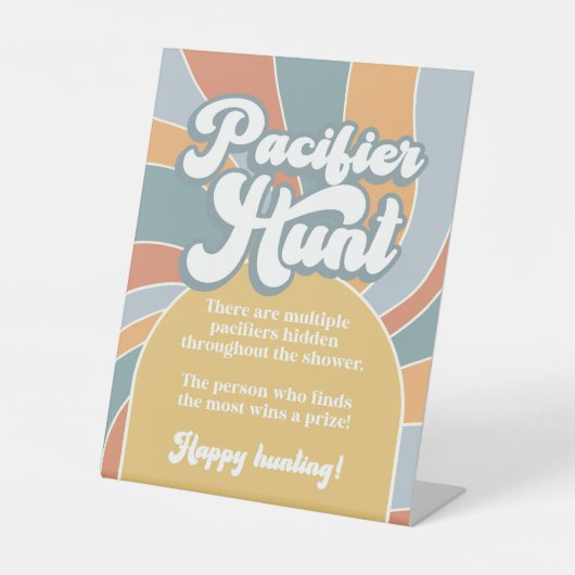 Schnuller Hunt Groovy Retro Sunshine Baby Dusche Sockelschild (Vorderseite)