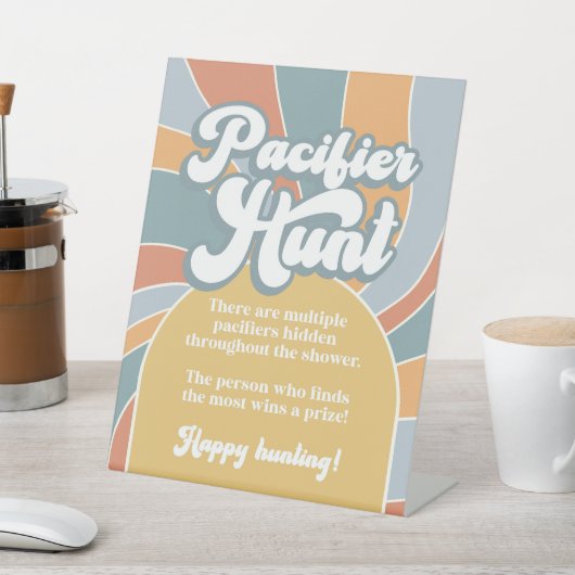 Schnuller Hunt Groovy Retro Sunshine Baby Dusche Sockelschild (In SItu)