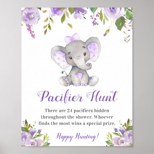 Schnuller Hunt Lavender Girl Elephant Babydusche Poster (Vorne)