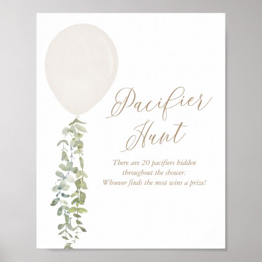 Schnuller Hunt White Balloon Baby Shower Poster (Vorne)