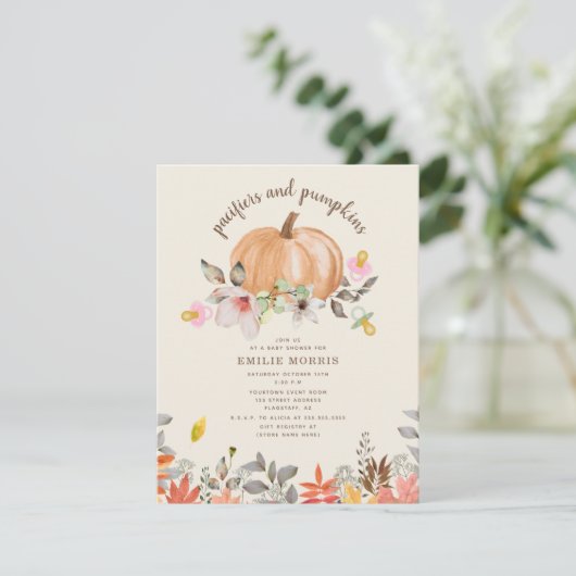 Schnuller + Pumpkins Herbst Herbstdusche Mädchen Einladung (Stehend Vorderseite)