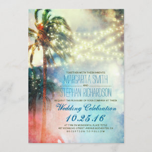 Schnur beleuchtet Palmen, Strand, denhochzeit Einladung