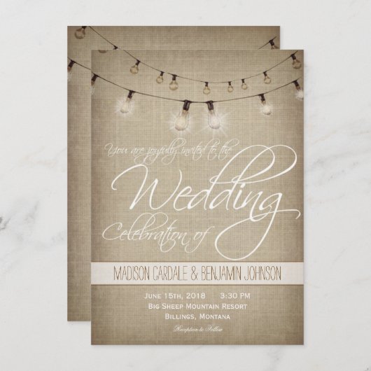 Schnur Licht-der rustikalen Einladung (Vorne/Hinten)