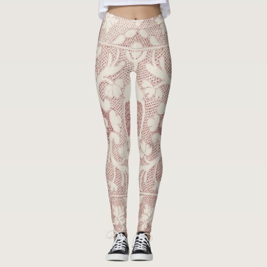 schnüren Sie sich Muster, Vintage Radierung, Rosa Leggings (Vorderseite)