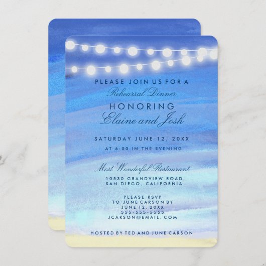 Schnurlichter auf dem Wasser Proben-Abendessen Einladung (Vorne/Hinten)