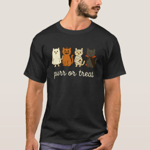 Schnurr oder verwöhne lustiges Halloween-Katzenkos T-Shirt