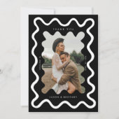 Schnurrbares, handgezogenes Black Wedding Foto Dankeskarte (Vorderseite)